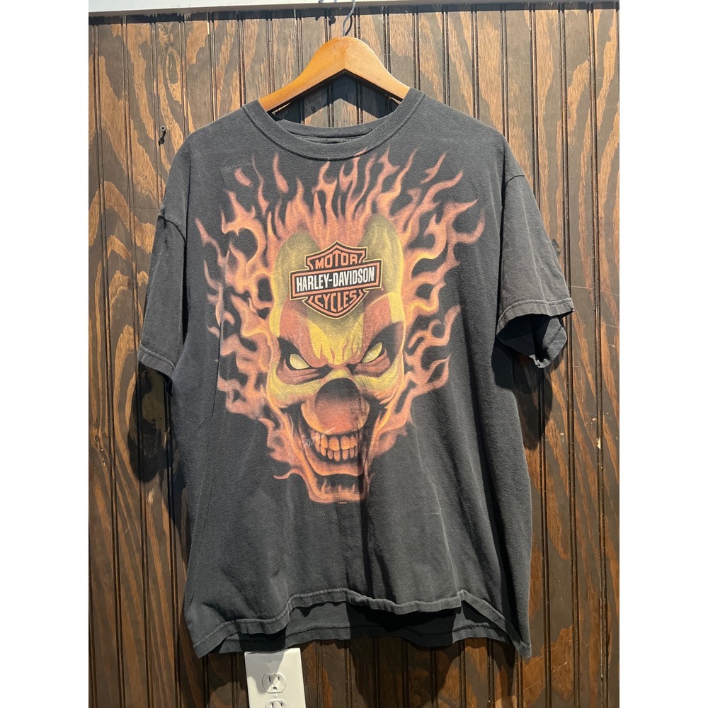 Harley-Davidson Flaming Skull Graphic T-Shirt Mens Black Short Sleeve Biker Tee